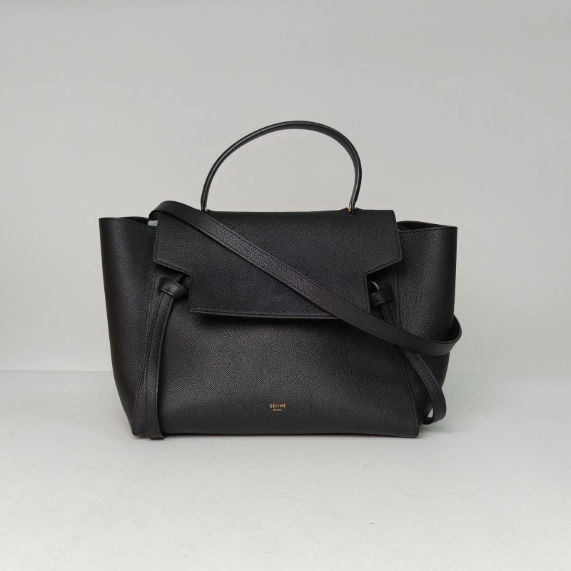 CELINE Belt鯰魚包Mini28黑色牛皮金扣肩背包-0
