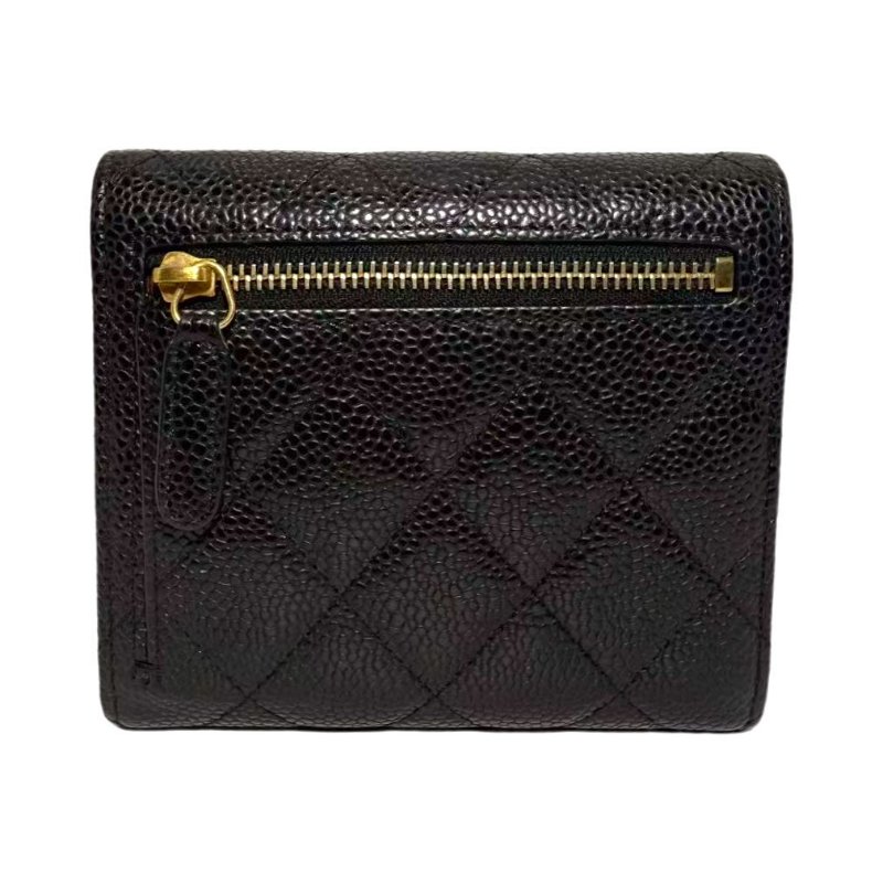 【1609】CHANEL 菱格Caviar皮革Classic Wallet金扣短錢包黑色-1