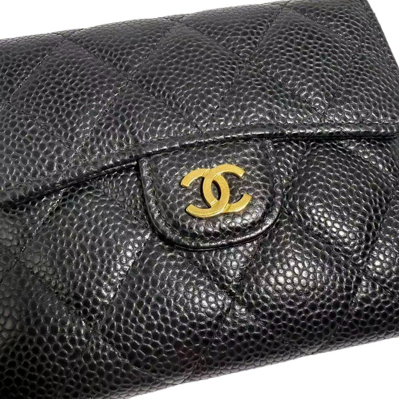 【1609】CHANEL 菱格Caviar皮革Classic Wallet金扣短錢包黑色-5
