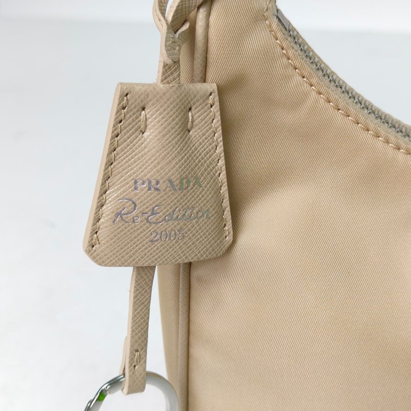 PRADA Hobo腋下包尼龍銀扣沙漠色肩背包-4