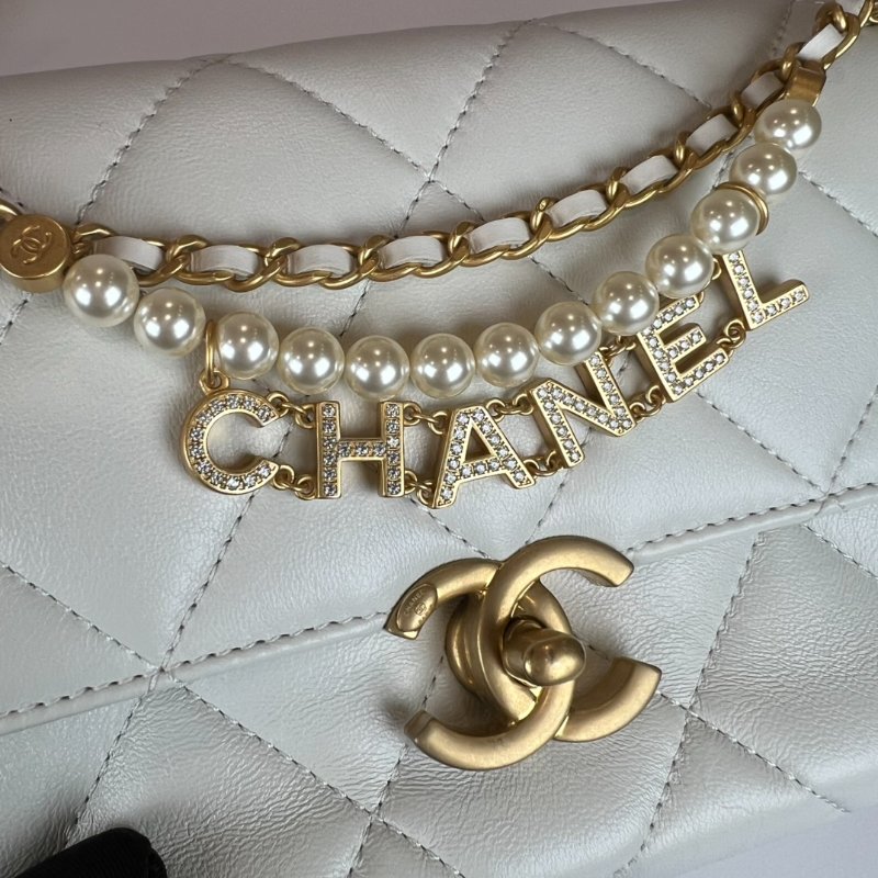 CHANEL CF 珍珠鍊方胖側肩包 白羊皮AS4986/晶片款-7