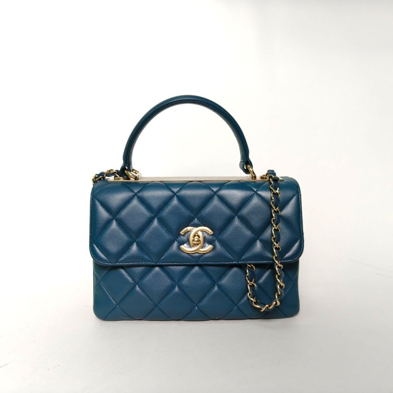 CHANEL TrendyCC手提風琴包小號25藍色羊皮23開金扣肩背包-0