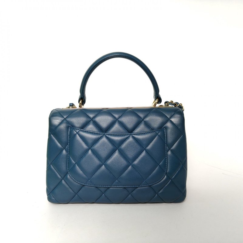 CHANEL TrendyCC手提風琴包小號25藍色羊皮23開金扣肩背包-2