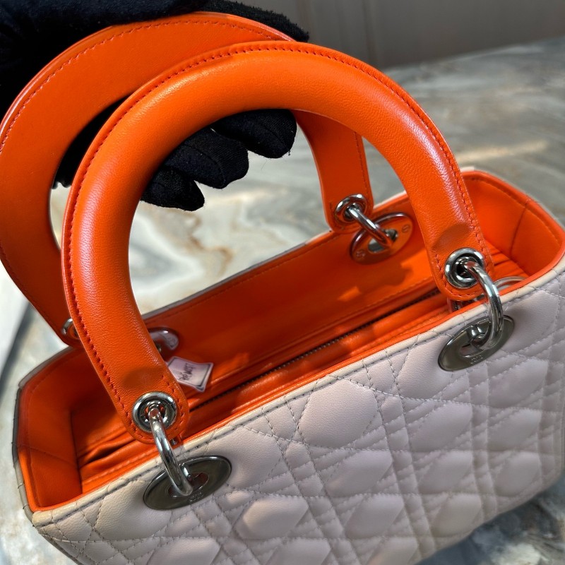 Dior/迪奧 lady dior三拼色五格戴妃包手提包肩背包-12