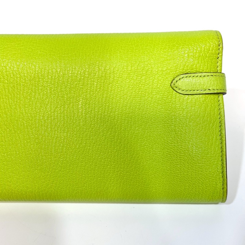 Hermes 萊姆綠山羊皮金釦kelly 12卡長夾-11
