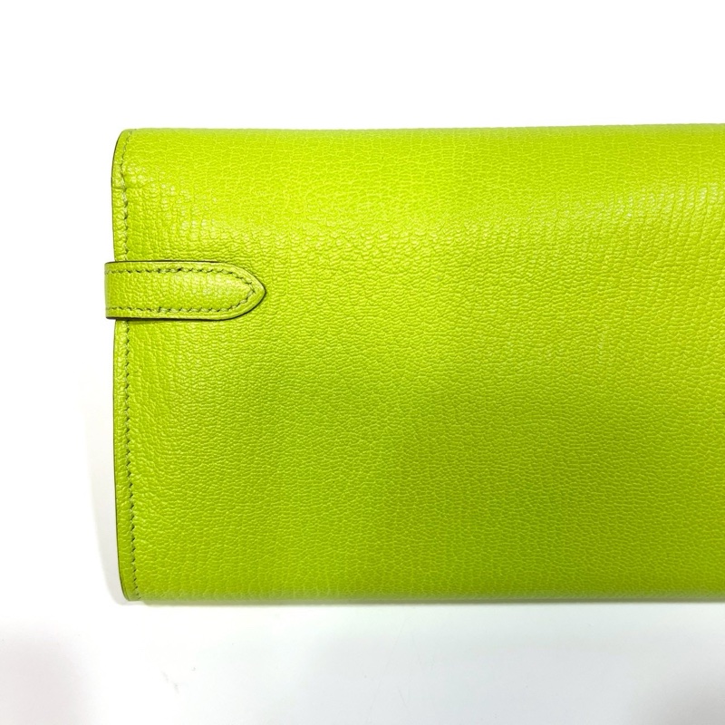 Hermes 萊姆綠山羊皮金釦kelly 12卡長夾-12