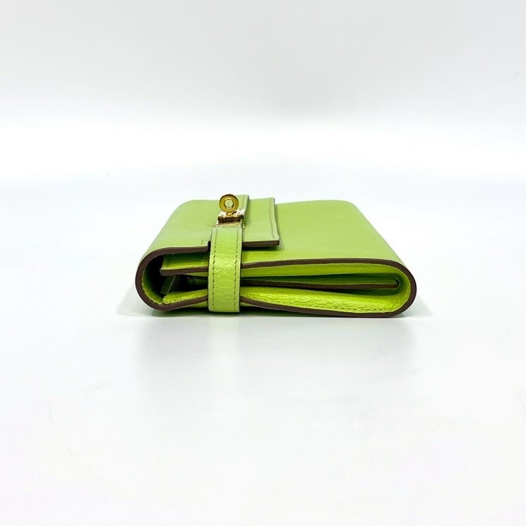 Hermes 萊姆綠山羊皮金釦kelly 12卡長夾-14