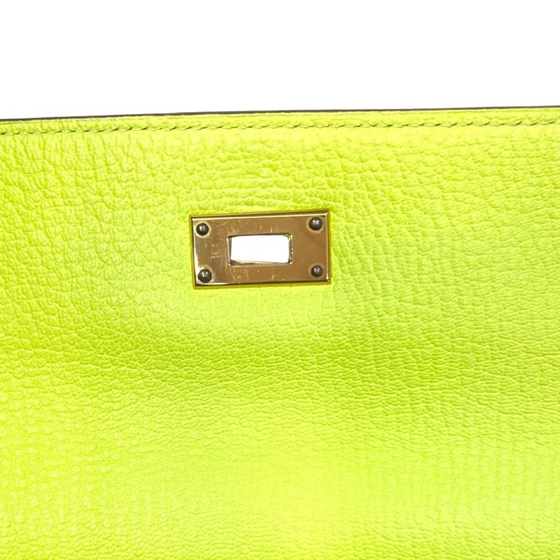 Hermes 萊姆綠山羊皮金釦kelly 12卡長夾-16