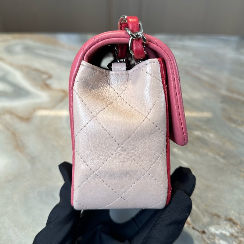 Chanel 限量已絕版 情人節滿鑽徽章款粉色羊皮CF大mini  肩背包斜背包-8