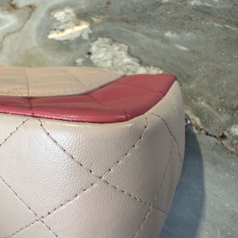 Chanel 限量已絕版 情人節滿鑽徽章款粉色羊皮CF大mini  肩背包斜背包-12