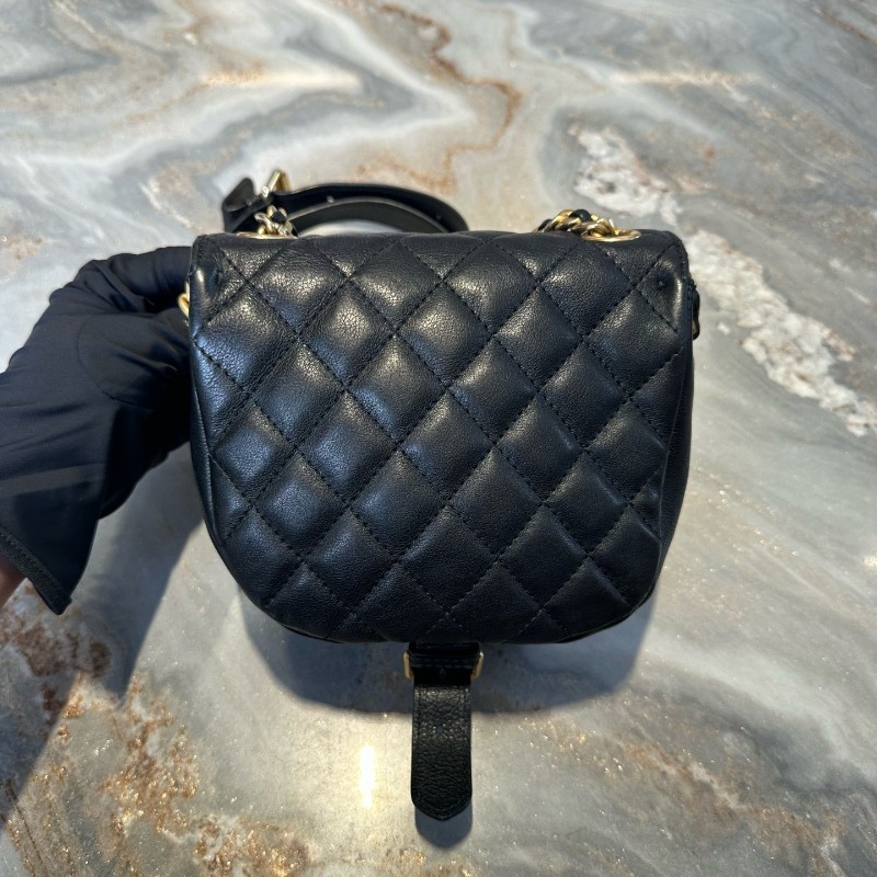 Chanel/香奈兒 19C系列馬鞍包 小豬包 黑金牛皮 斜背包肩背包-2