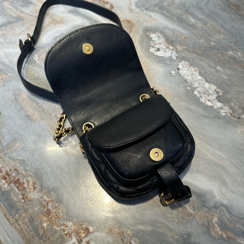 Chanel/香奈兒 19C系列馬鞍包 小豬包 黑金牛皮 斜背包肩背包-4