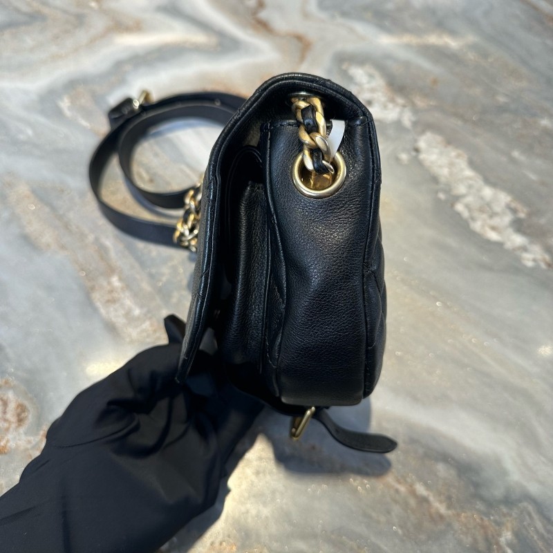 Chanel/香奈兒 19C系列馬鞍包 小豬包 黑金牛皮 斜背包肩背包-8