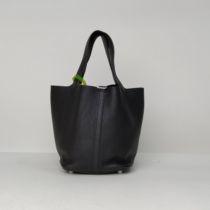 HERMES Picotin22菜籃子89黑色TC皮Z刻銀扣肩背包-0