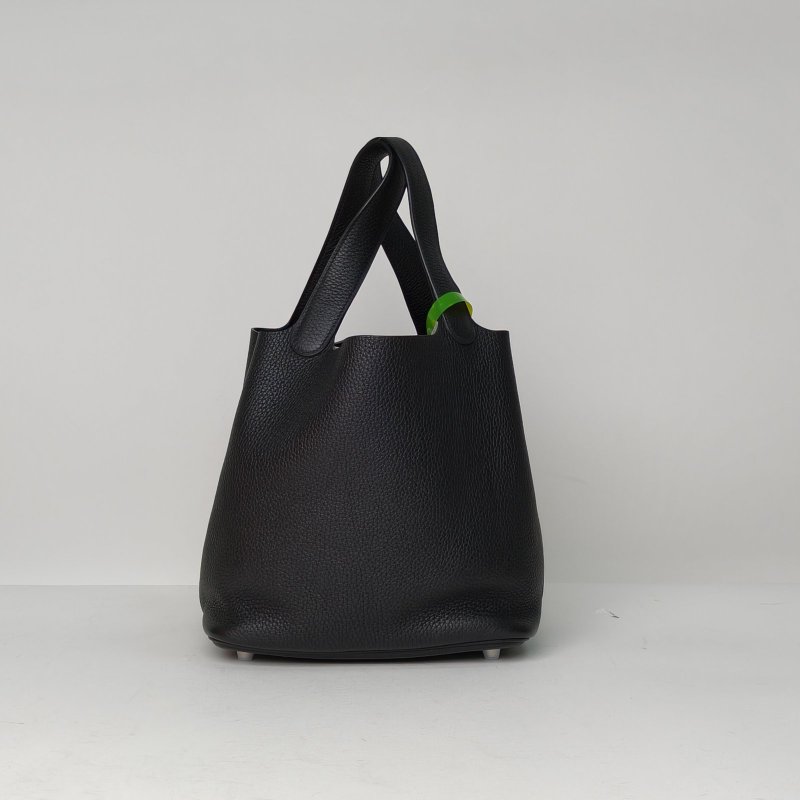 HERMES Picotin22菜籃子89黑色TC皮Z刻銀扣肩背包-1