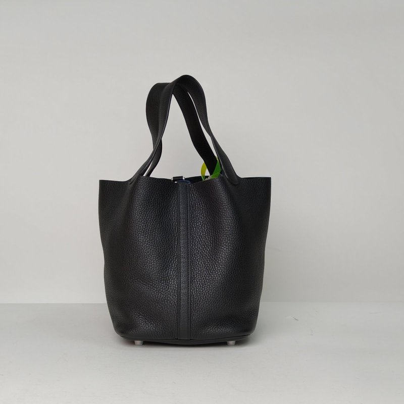 HERMES Picotin22菜籃子89黑色TC皮Z刻銀扣肩背包-2