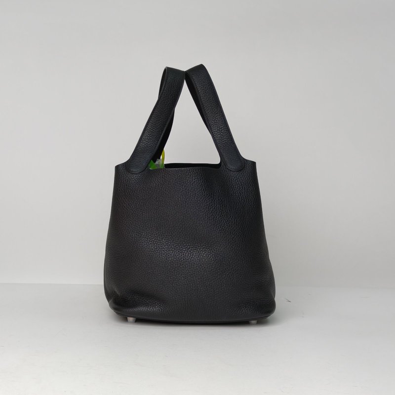HERMES Picotin22菜籃子89黑色TC皮Z刻銀扣肩背包-3