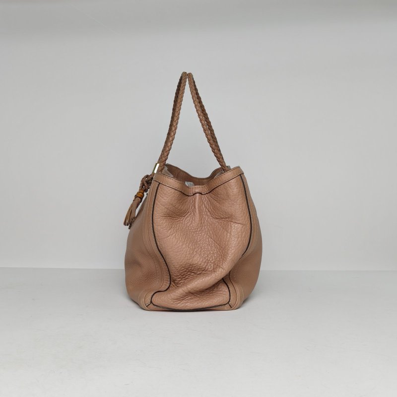 GUCCI 粉色牛皮金扣竹節手提包肩背包-1