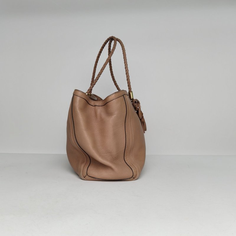 GUCCI 粉色牛皮金扣竹節手提包肩背包-3