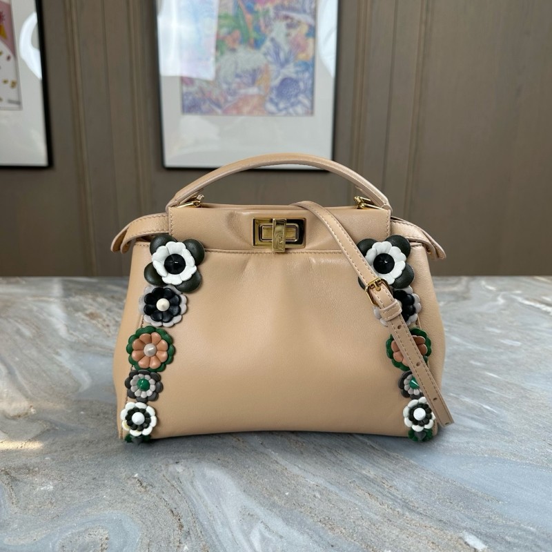Fendi peekaboo 小怪獸花卉 全皮手提包肩背包 高公價款-0