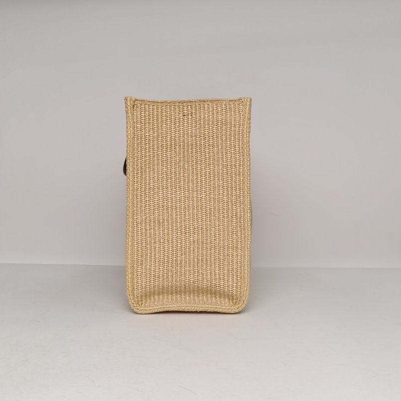 FENDI Sunshine陽光購物手提袋中號米駝色草編肩背包-1