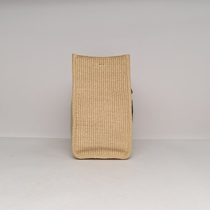 FENDI Sunshine陽光購物手提袋中號米駝色草編肩背包-3