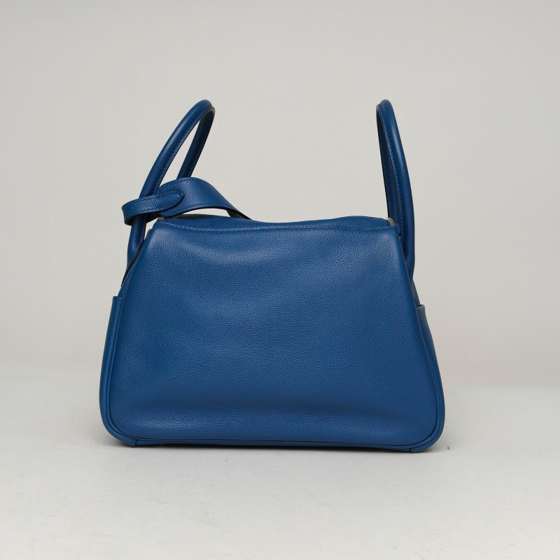 HERMES Lindy267E明藍色EC皮X刻銀扣肩背包-2