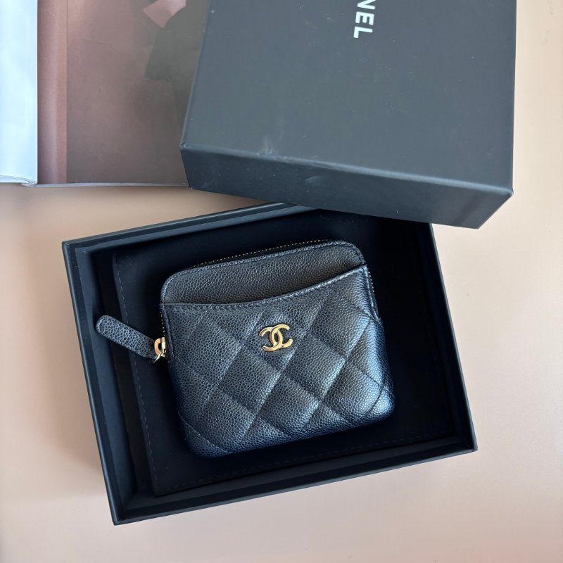 ::CHANEL:: 香奈兒 黑金荔枝牛皮吐司零錢包 卡包-0