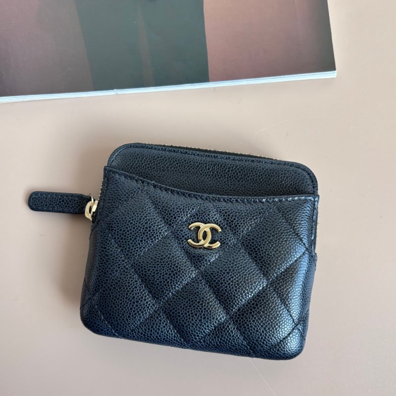 ::CHANEL:: 香奈兒 黑金荔枝牛皮吐司零錢包 卡包-1