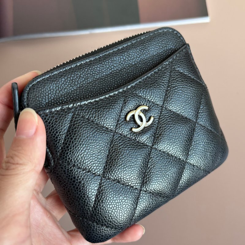 ::CHANEL:: 香奈兒 黑金荔枝牛皮吐司零錢包 卡包-4