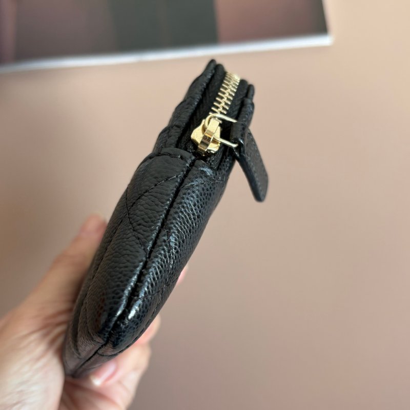 ::CHANEL:: 香奈兒 黑金荔枝牛皮吐司零錢包 卡包-8