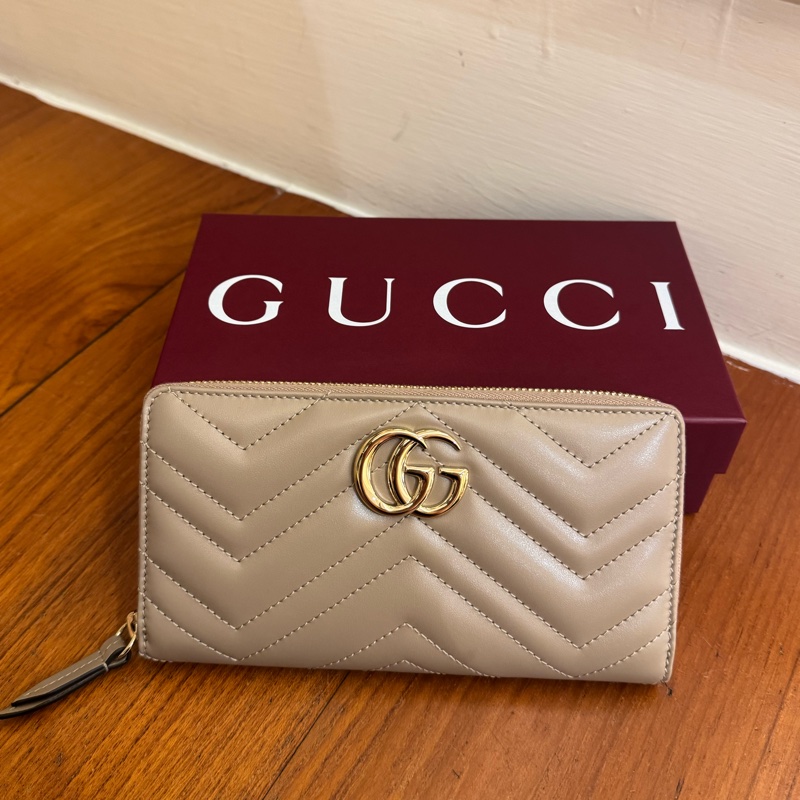 Gucci藕粉色金雙G marmontㄇ拉長夾-0