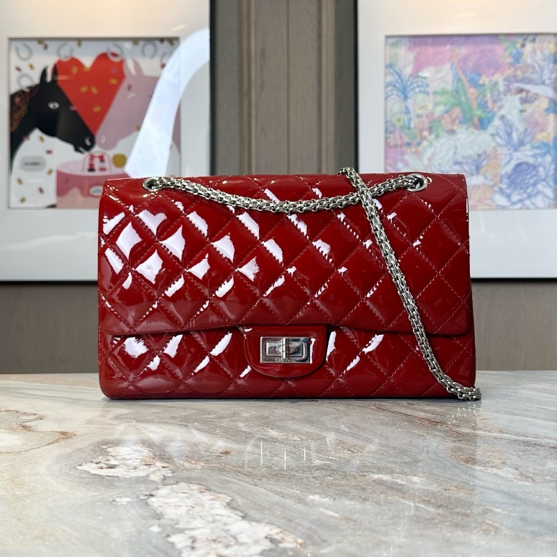 Chanel/香奈兒 2.55大號❤️紅色銀扣漆皮 是很好看的紅！-0