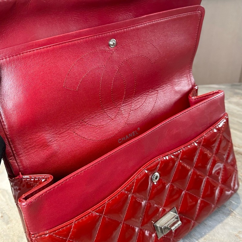 Chanel/香奈兒 2.55大號❤️紅色銀扣漆皮 是很好看的紅！-4