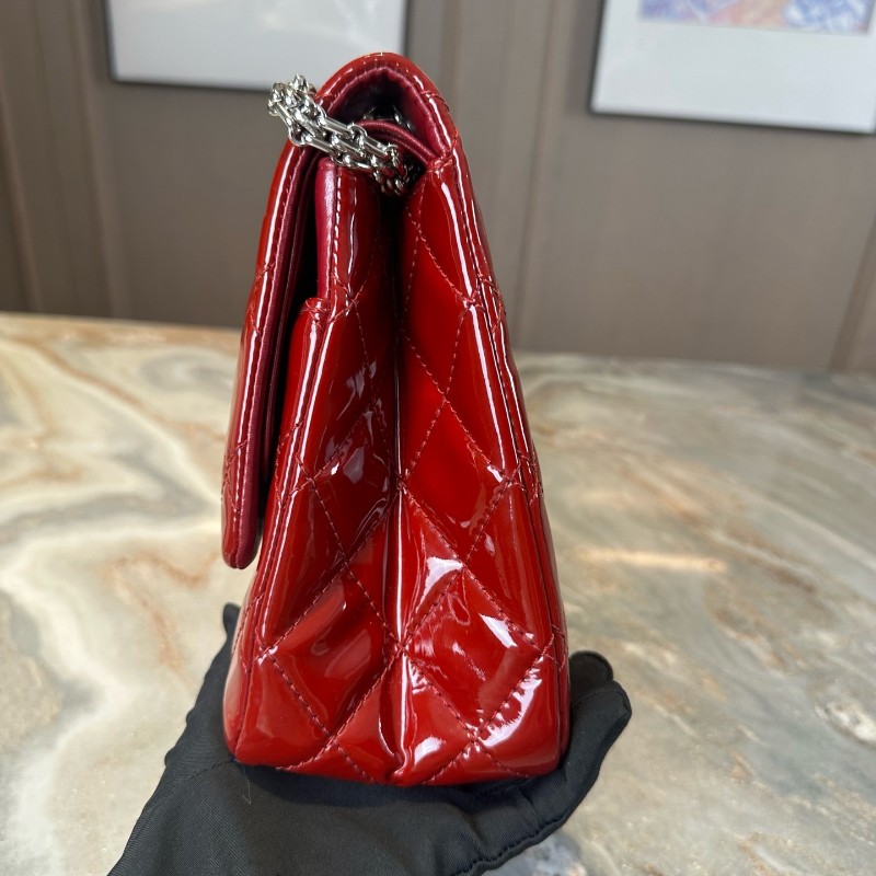 Chanel/香奈兒 2.55大號❤️紅色銀扣漆皮 是很好看的紅！-7