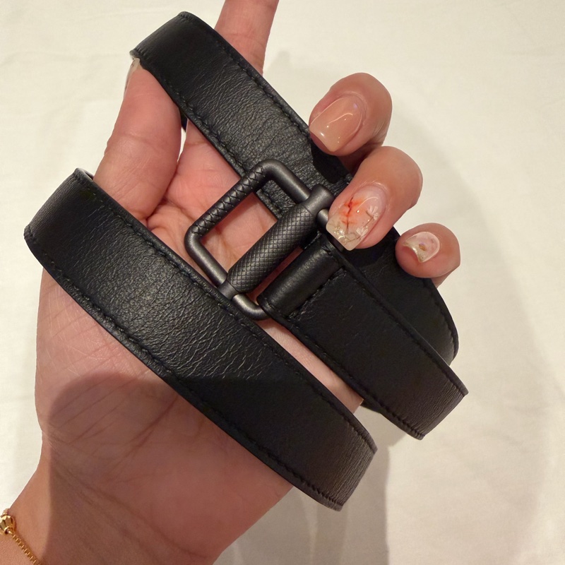 Bottega Veneta 黑色 細扣 金屬 皮帶 腰帶-1