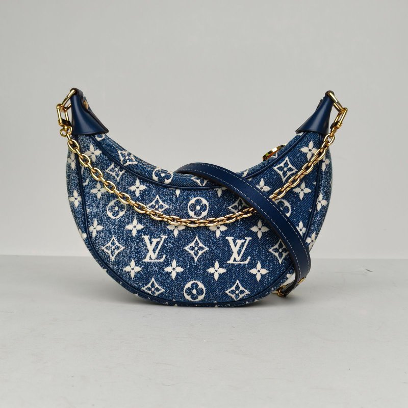 LOUIS VUITTON Loop豌豆包拼牛仔藍牛皮/帆布金扣晶片豌豆包牛皮拼帆布肩背包-0