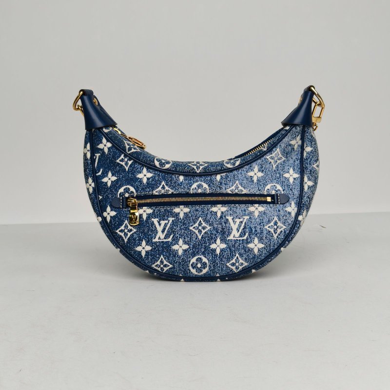 LOUIS VUITTON Loop豌豆包拼牛仔藍牛皮/帆布金扣晶片豌豆包牛皮拼帆布肩背包-2