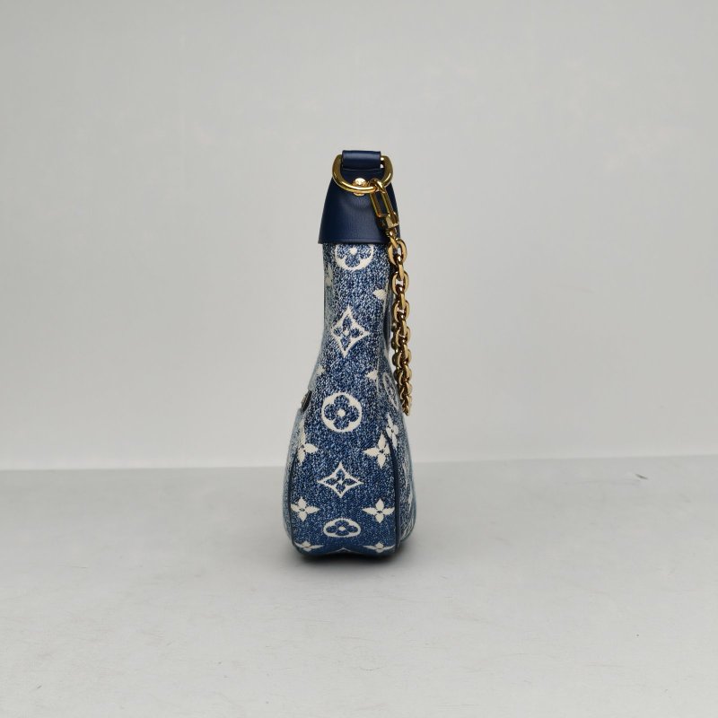 LOUIS VUITTON Loop豌豆包拼牛仔藍牛皮/帆布金扣晶片豌豆包牛皮拼帆布肩背包-3