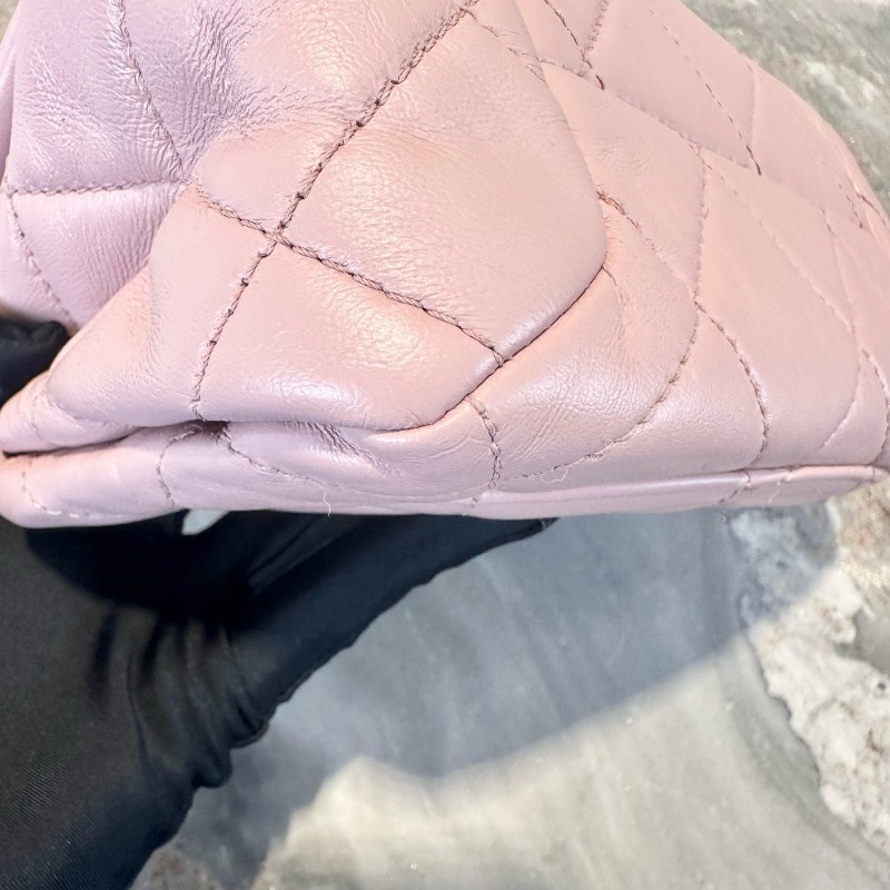 Chanel/香奈兒 22A手工坊系列櫻花粉羊皮琺琅粗鏈CF 肩背包斜背包-13