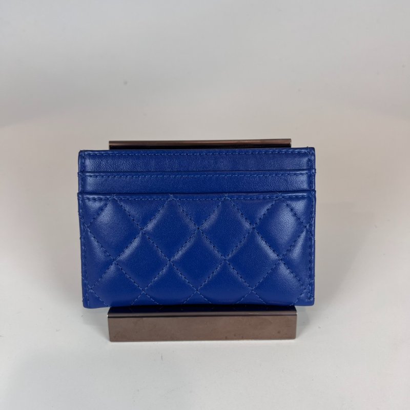 全新品 CHANEL BOY銀扣菱格紋卡夾藍羊皮29開-1