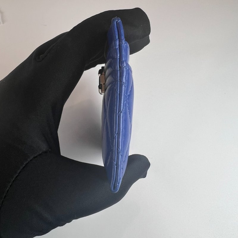 全新品 CHANEL BOY銀扣菱格紋卡夾藍羊皮29開-2