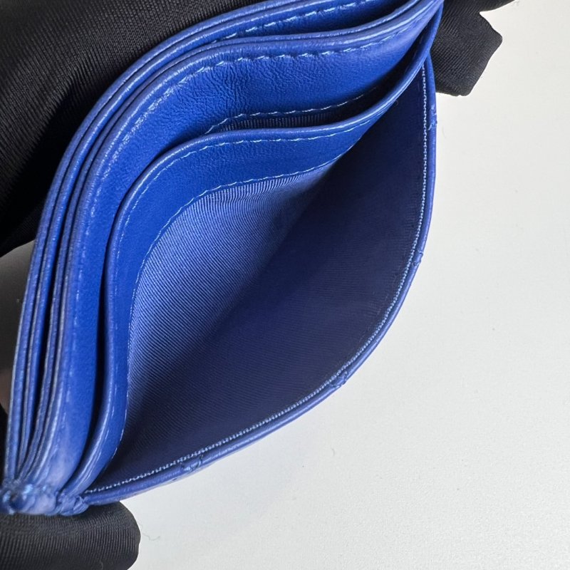 全新品 CHANEL BOY銀扣菱格紋卡夾藍羊皮29開-4