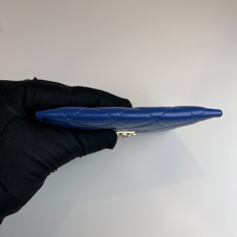 全新品 CHANEL BOY銀扣菱格紋卡夾藍羊皮29開-5