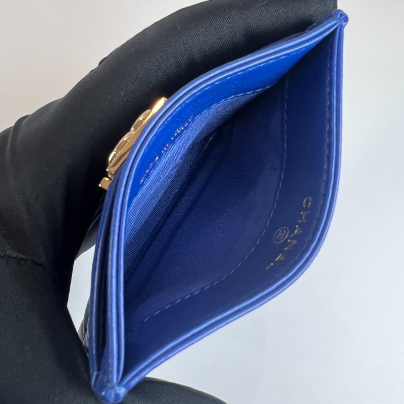 全新品 CHANEL BOY銀扣菱格紋卡夾藍羊皮29開-7