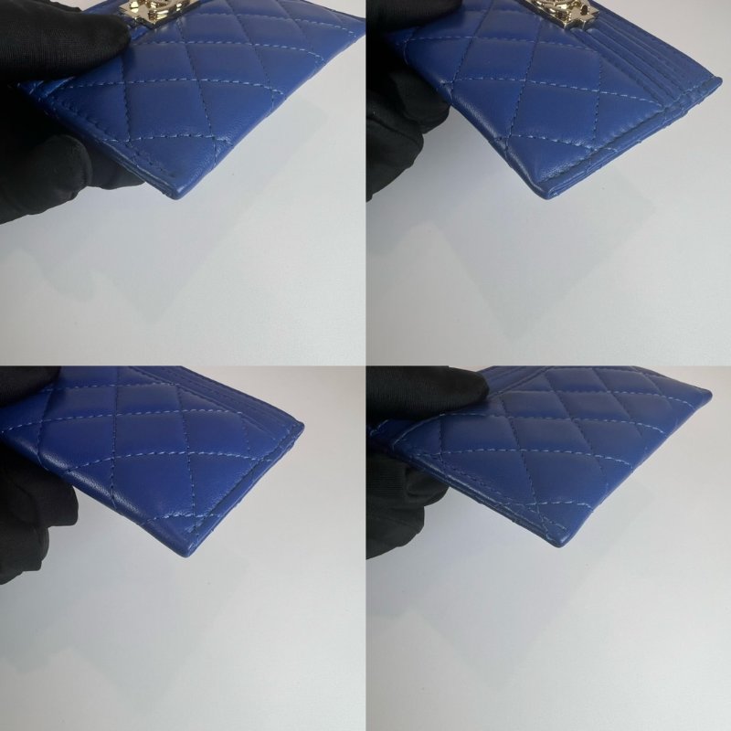 全新品 CHANEL BOY銀扣菱格紋卡夾藍羊皮29開-10