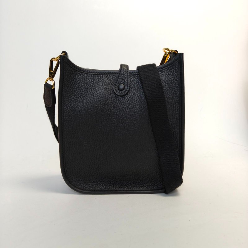 HERMES EvelyneMini1689黑色TC皮B刻金扣肩背包-0