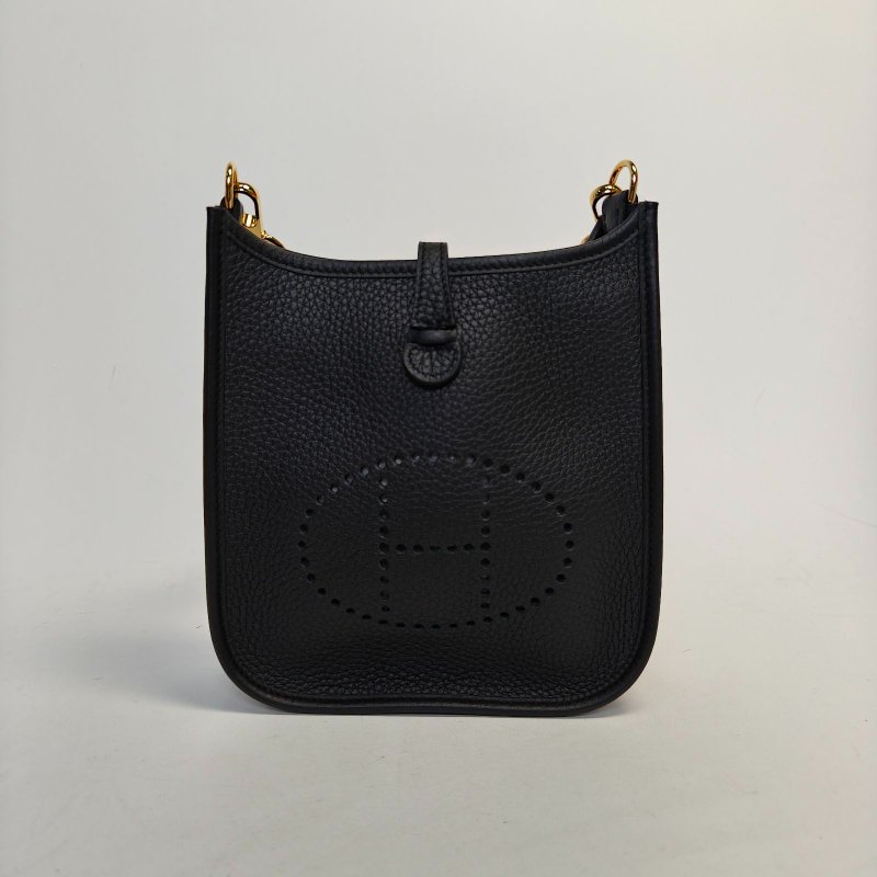 HERMES EvelyneMini1689黑色TC皮B刻金扣肩背包-2