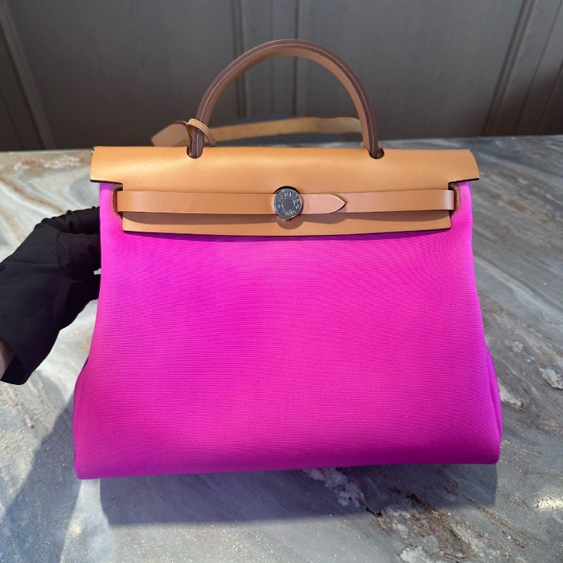 Hermes/愛馬仕 herbag31 火龍果拼紅棕銀扣 肩背包手提包-2
