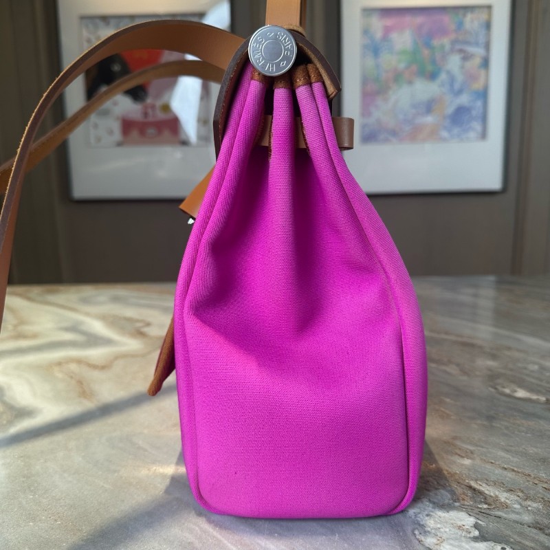 Hermes/愛馬仕 herbag31 火龍果拼紅棕銀扣 肩背包手提包-6